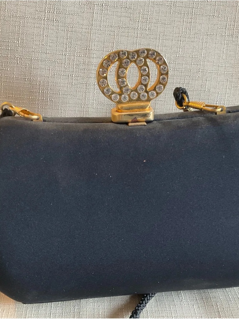 Black Evening Clutch with Rhinestone Crown Accent